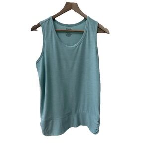Duluth Trading Co Tank Top Med‎ Teal Sleeveless Ruched Side Heathered Scoop Neck